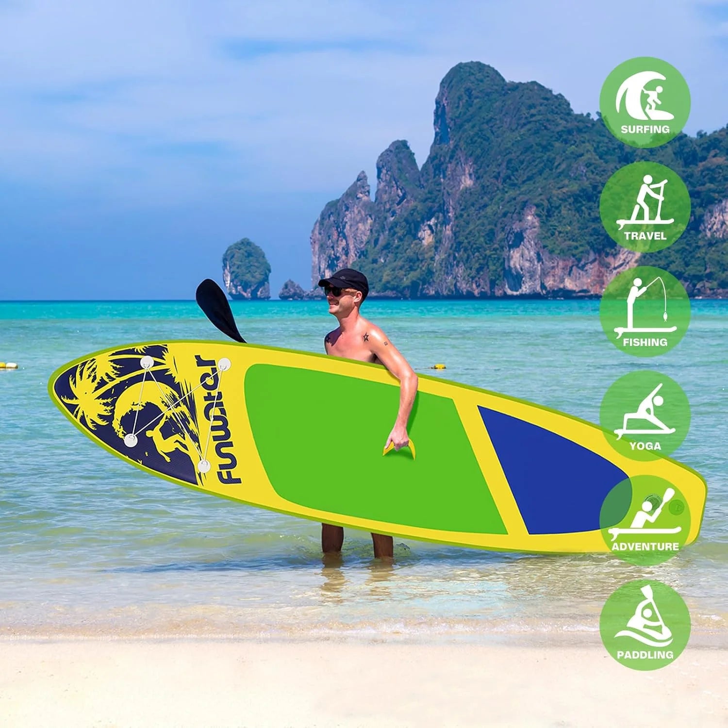 FunWater Inflatable Stand Up Paddle Board with Premium SUP Paddle Accessories, Non-Slip EVA Deck, 11'/10'6' Paddle