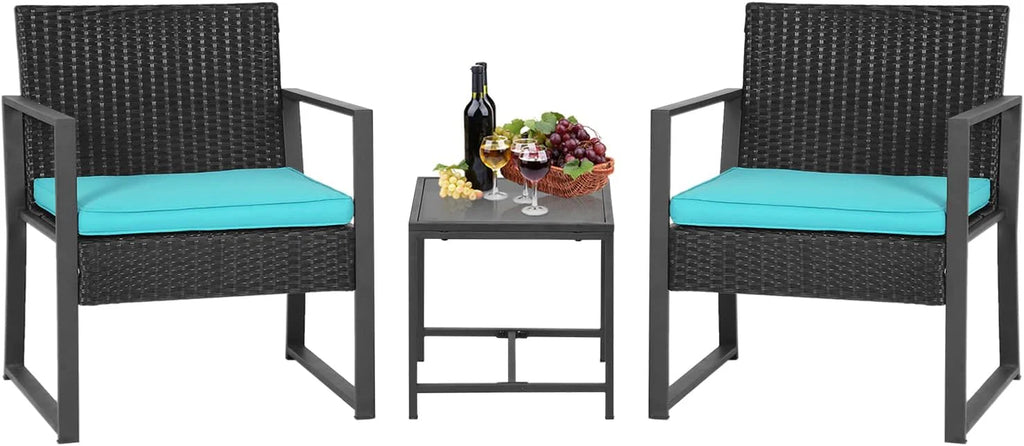 FDW | 4-Piece Patio Furniture Set | Black | Outdoor Wicker Furniture with Coffee Table | Modern Rattan Chairs Conversation Set | Outdoor Seating | Weather-Resistant | for Porch, Garden, Lawn
