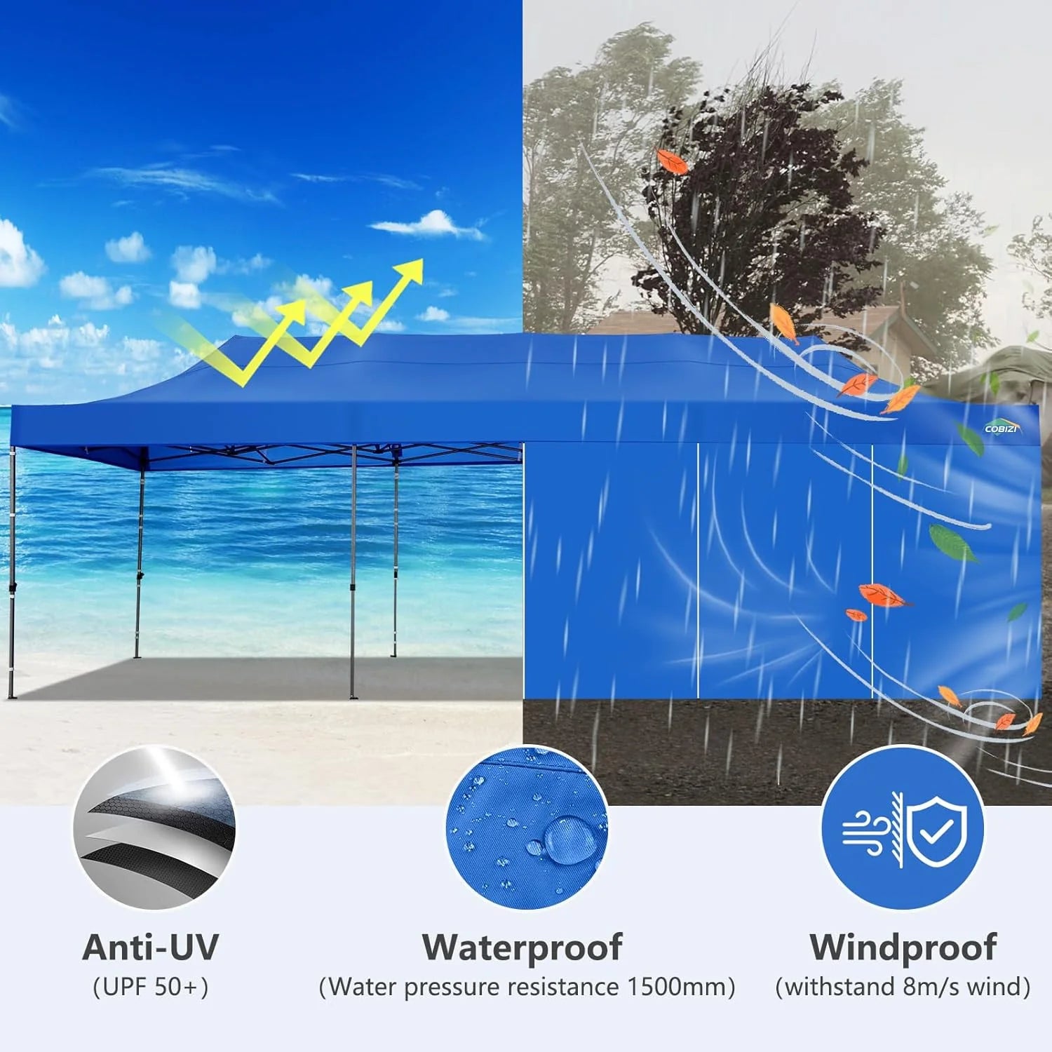COBIZI 10x20 Heavy Duty Pop up Canopy Tent with 6 sidewalls Easy Up Commercial Outdoor Canopy Wedding Party Tents for Parties All Season Wind & Waterproof Gazebo with Roller Bag,Black(Frame Thickened)