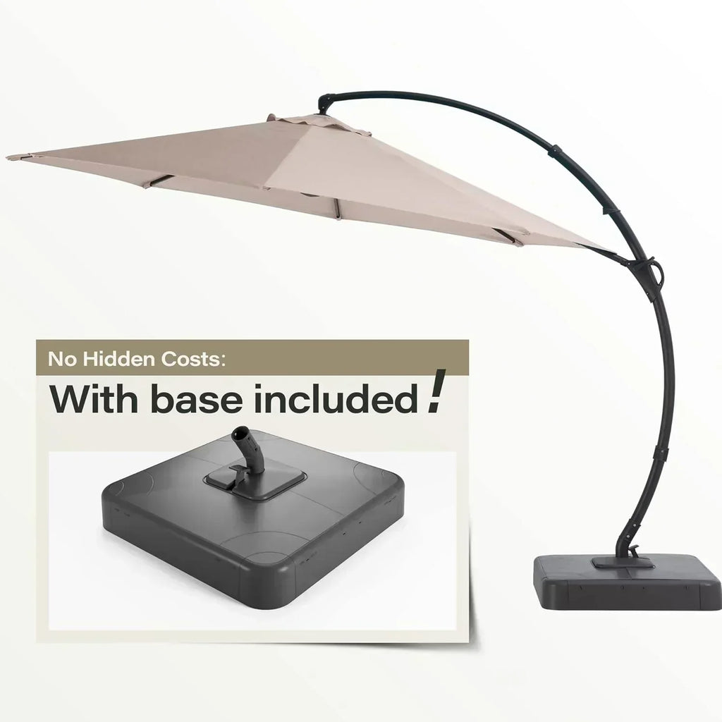 LAUSAINT HOME Outdoor Patio Umbrella with Base included 11 FT Deluxe Curvy Cantilever Umbrella