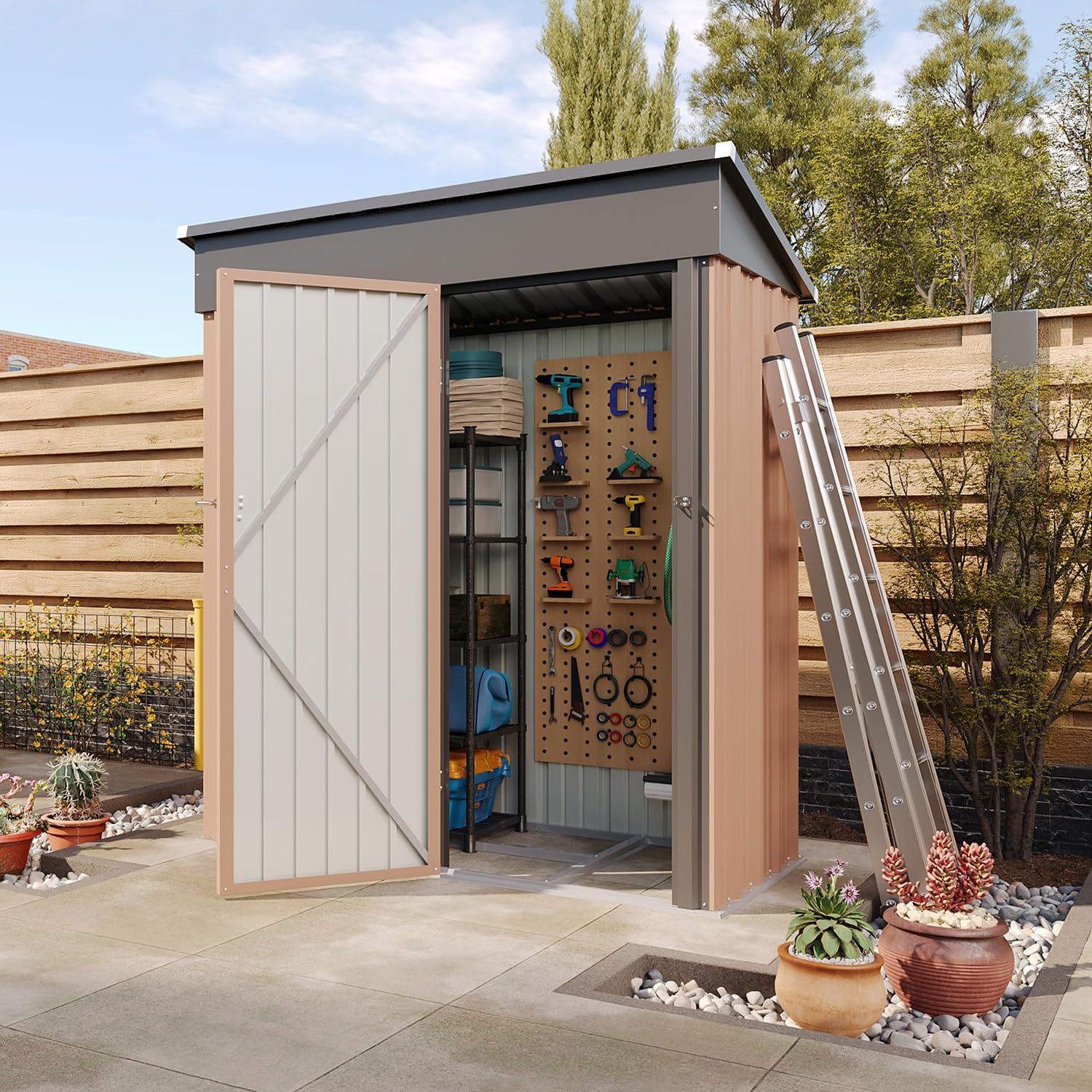 Aoxun 6.2x4 FT Shed Outdoor Storage Shed Metal Garden Shed Sloping Roof Tool Shed Bike Shed