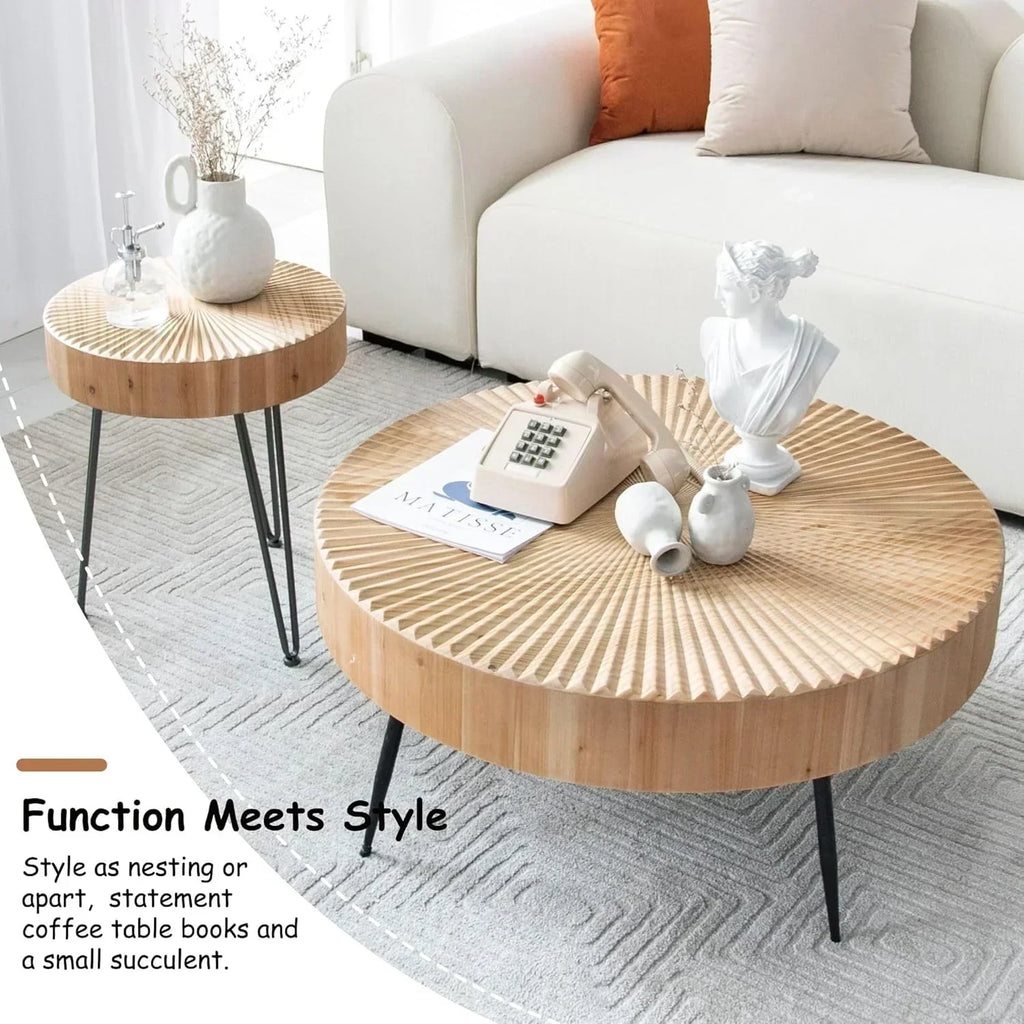 Two-Piece Modern Farmhouse Living Room Coffee Table Set Round Nesting Tables