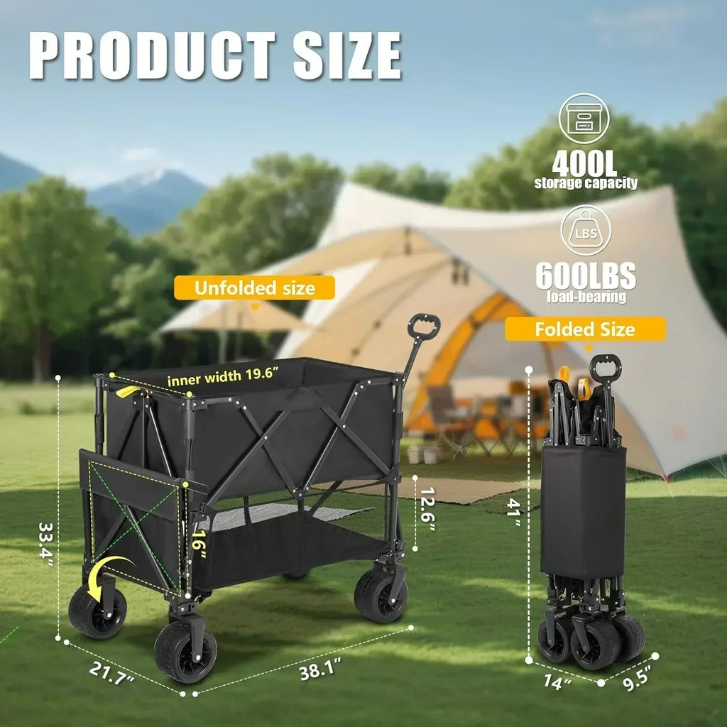 Double Decker Wagon Heavy Duty Collapsible 600LBS 400L Capacity Foldable Utility Cart