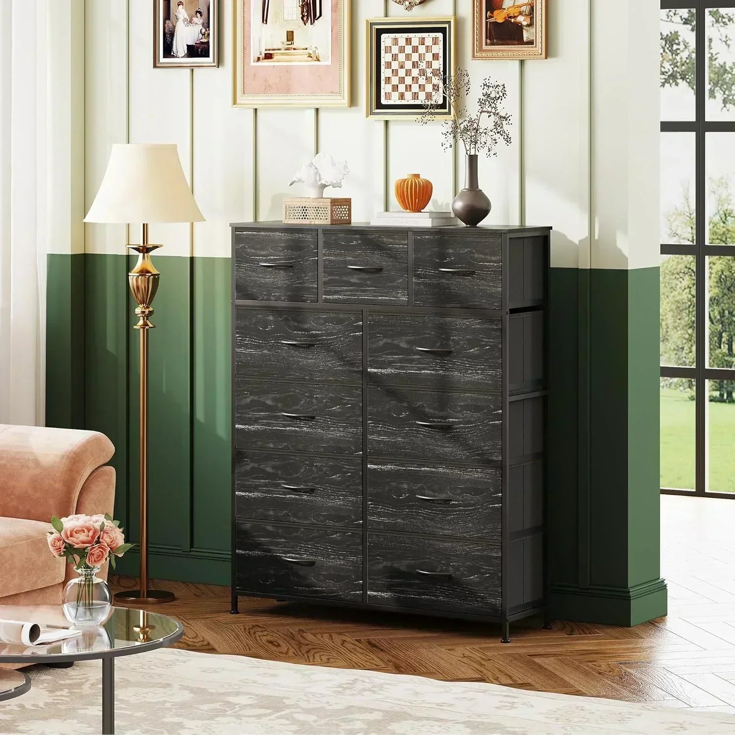 Storage Organizer Unit 11 Fabric Bins Storage Drawers Organizer Steel Frame Tall Storage Tower