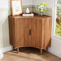 Fluted corner cabinet, small corner base cabinet modern wooden storage organizer