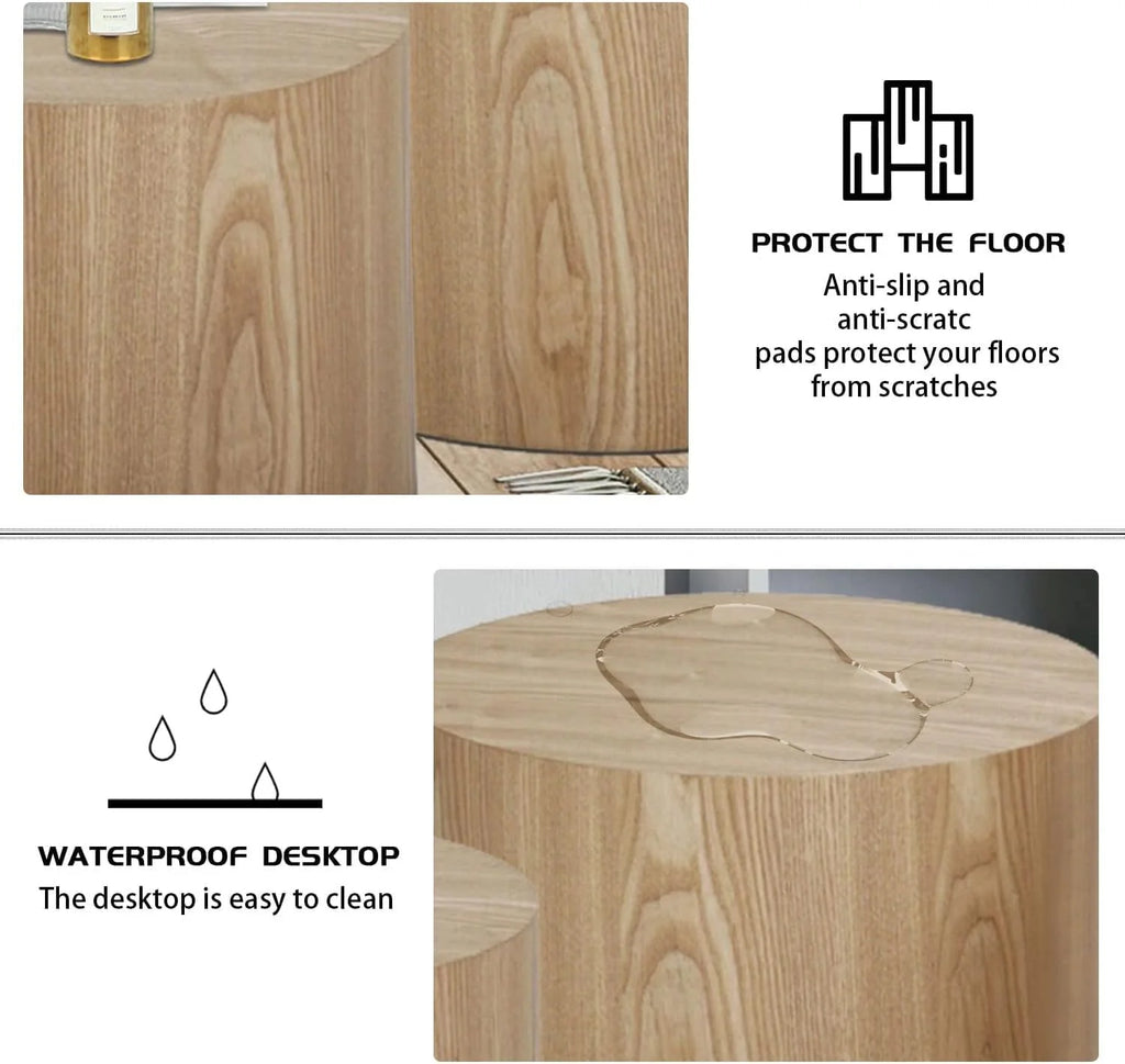 Nesting Coffee Table Set of 2, Modern Round Coffee Table with Non-Slip Feet, Walnut Wooden Circle Accent Tables for Small Spaces Living Room Bedroom Balcony Office Drum Side Table (Walnut)