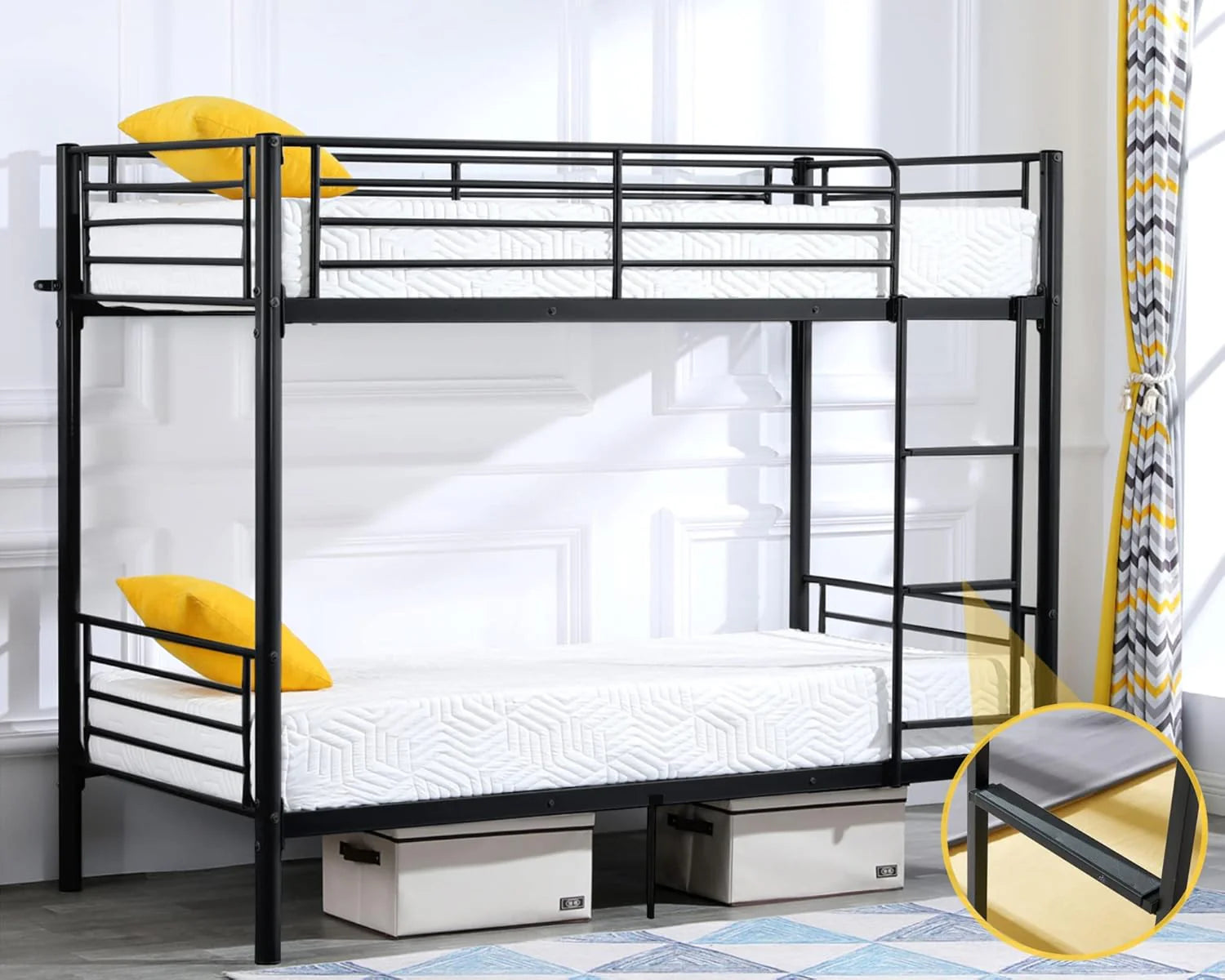 Bonnlo Bunk Bed Twin Over Twin for Kids/Teens/Adults Heavy Duty 2 Decker Bed with Flat Ladder