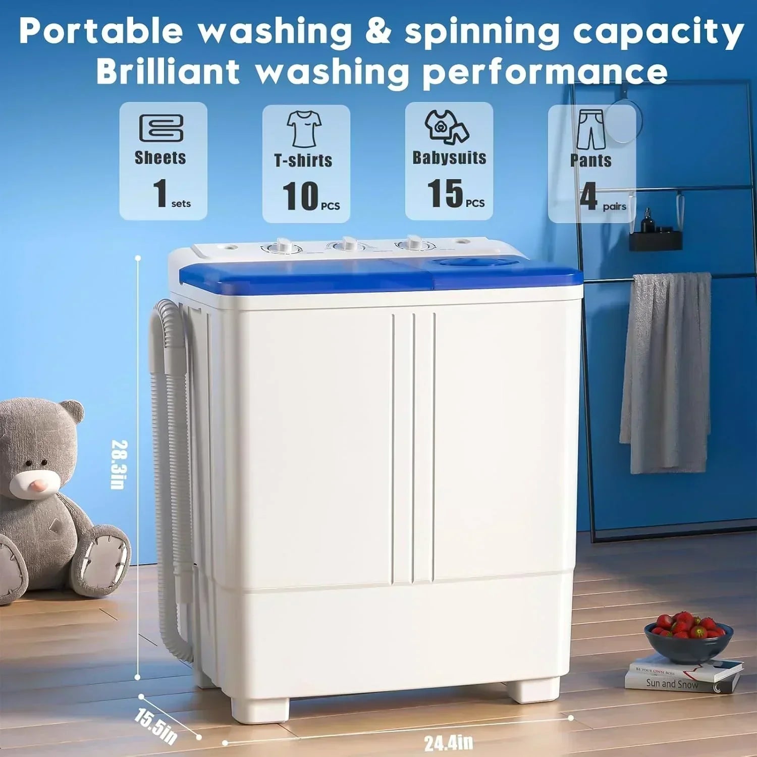 Auertech Portable Washing Machine 28lb Twin Tub Washing Machine Compact Washing Machine