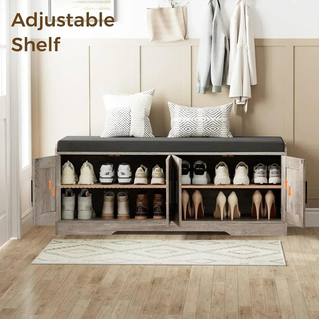 2-Tier Storage Bench Shoe Bench with Thickened Padded Seat Cushion Entryway Bench