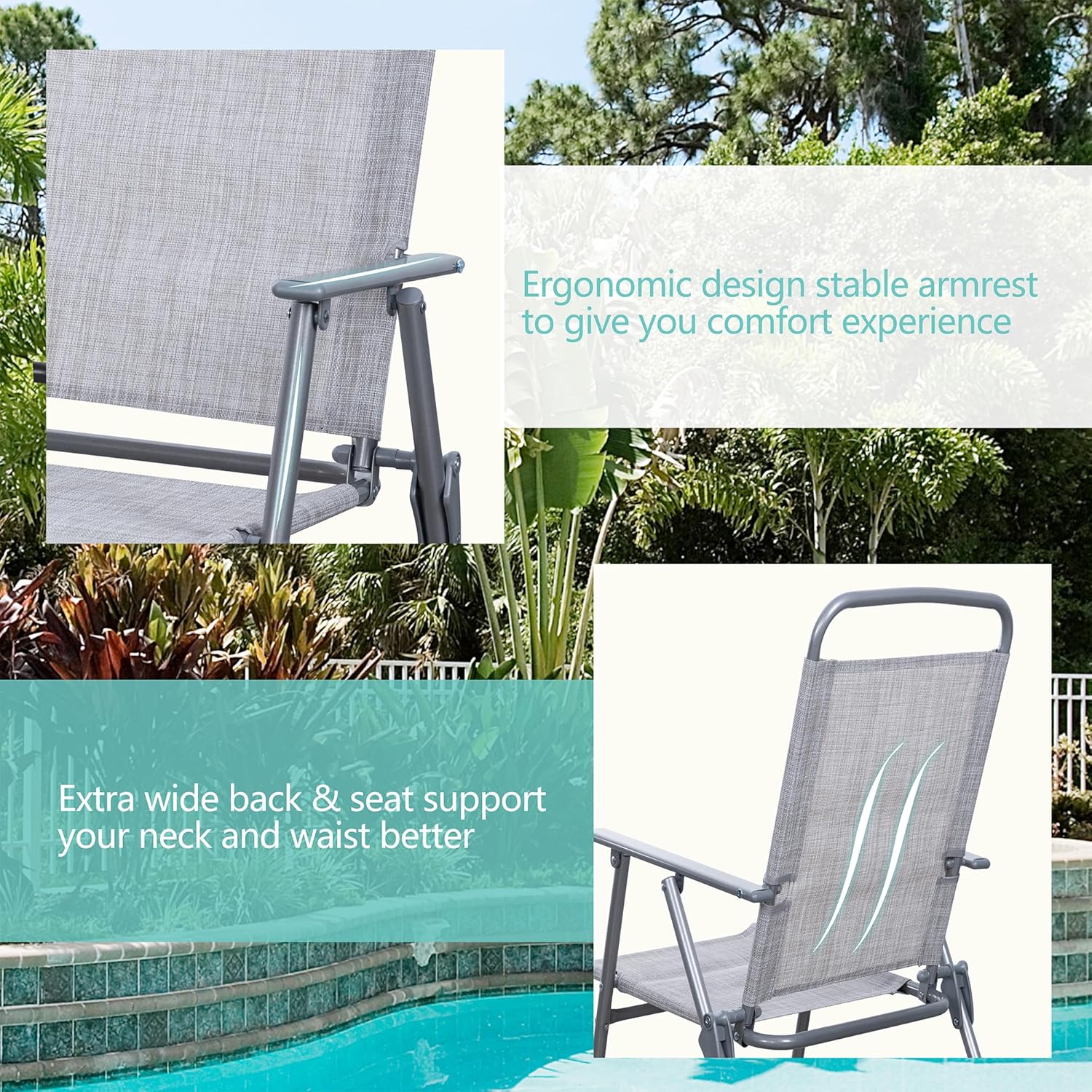 Vongrasig 6 Piece Folding Patio Dining Set Small Metal Outdoor Garden Patio Table and Chair Set
