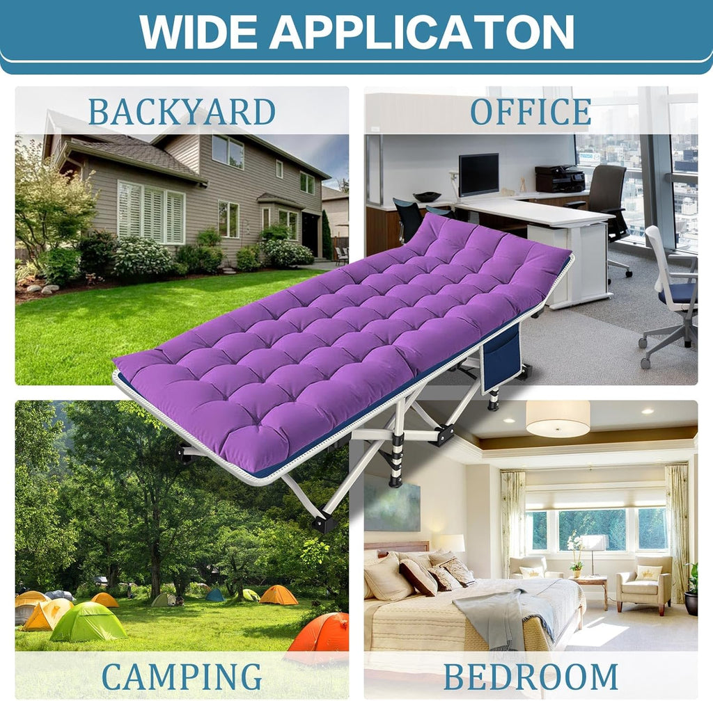 2 Pack Camping Cot with Mattress Comfortable Cot Bed Folding Cot Heavy Duty Cots for Sleeping with Carry Bag for Adults Kids Guest Bed Outdoor Indoor Home