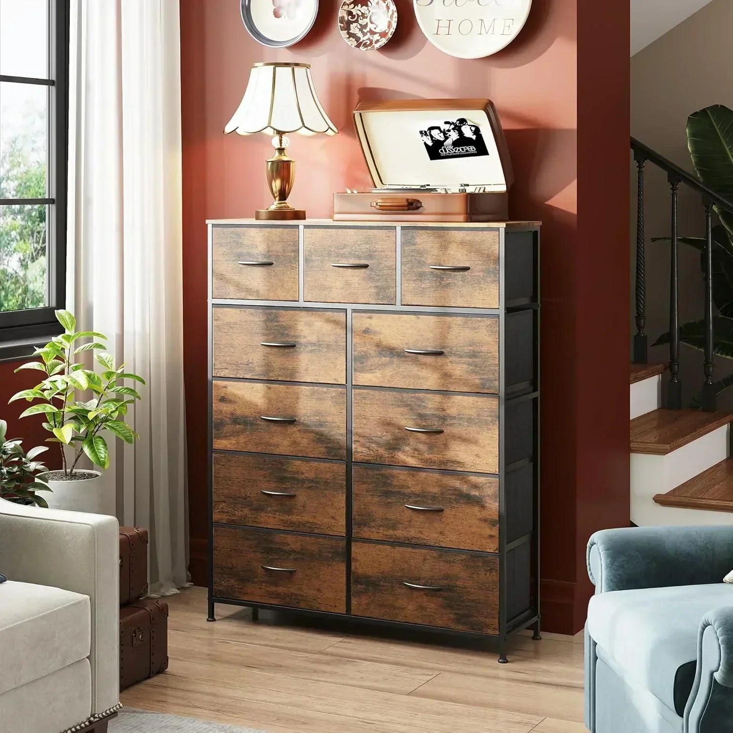 Storage Organizer Unit 11 Fabric Bins Storage Drawers Organizer Steel Frame Tall Storage Tower