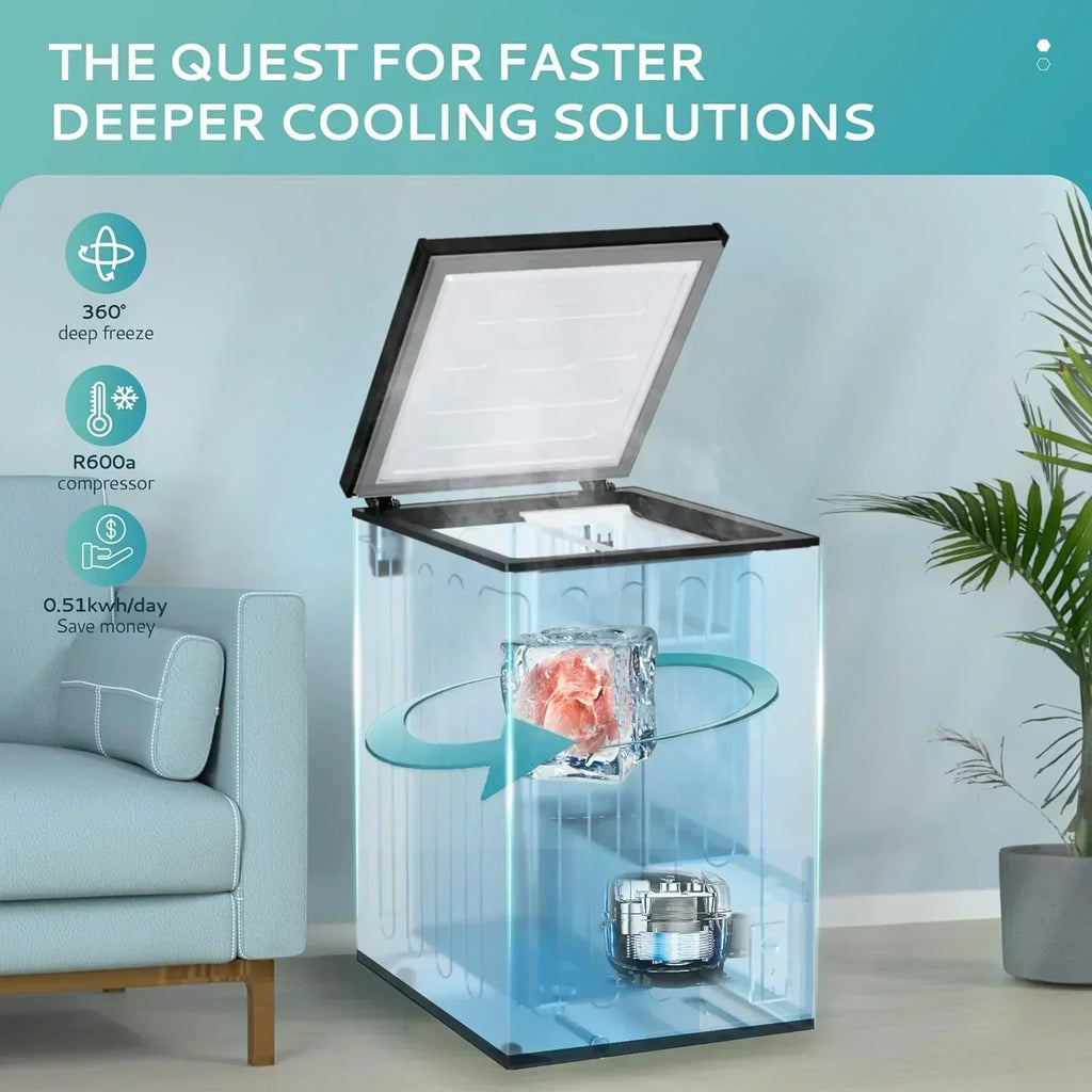 EUHOMY 3.5 Cu.Ft Chest Freezer with Removable Basket Small Deep Freezer Adjustable 7 Thermostat