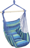 ONCLOUD Hammock Chair Hanging Rope Swing, Load Capacity Up to 550 LBS Macrame Hammock Swing Seat with Two Cushions, Hammock Seats with Portable Steel Spreader Bar for Indoor/Outdoor, Black