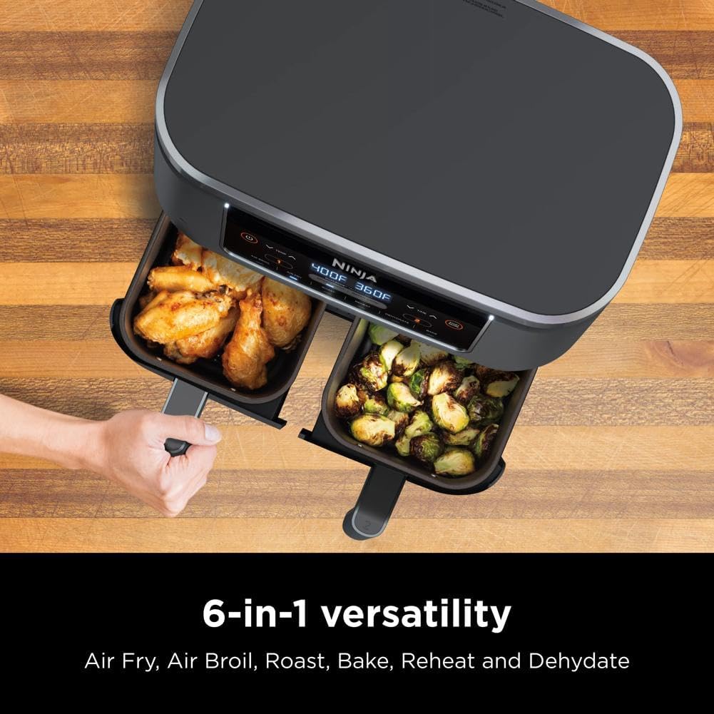 Ninja Foodi 6-in-1 FlexBasket Air Fryer with 7 QT MegaZone Basket Divider for Large Proteins