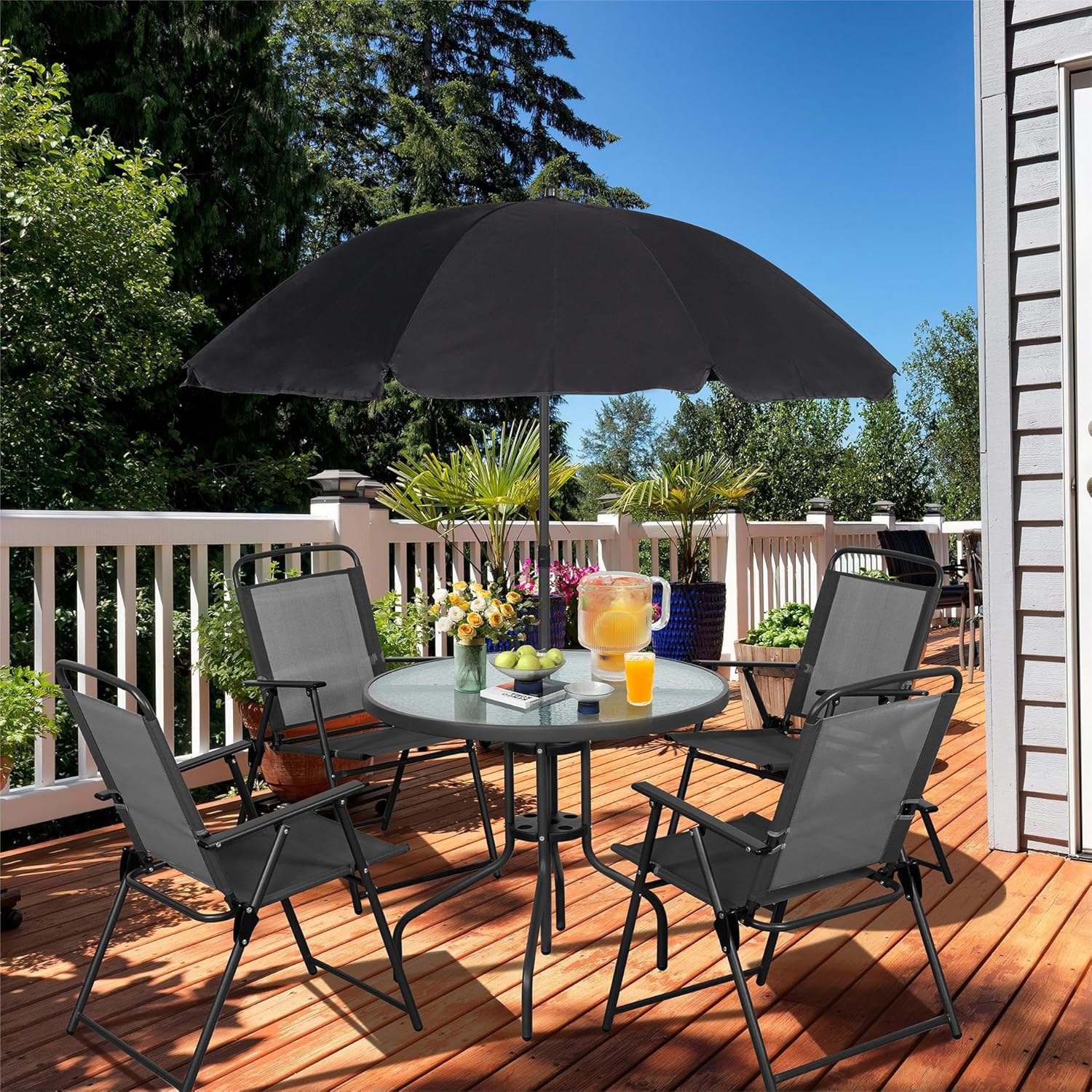 Vongrasig 6 Piece Folding Patio Dining Set Small Metal Outdoor Garden Patio Table and Chair Set