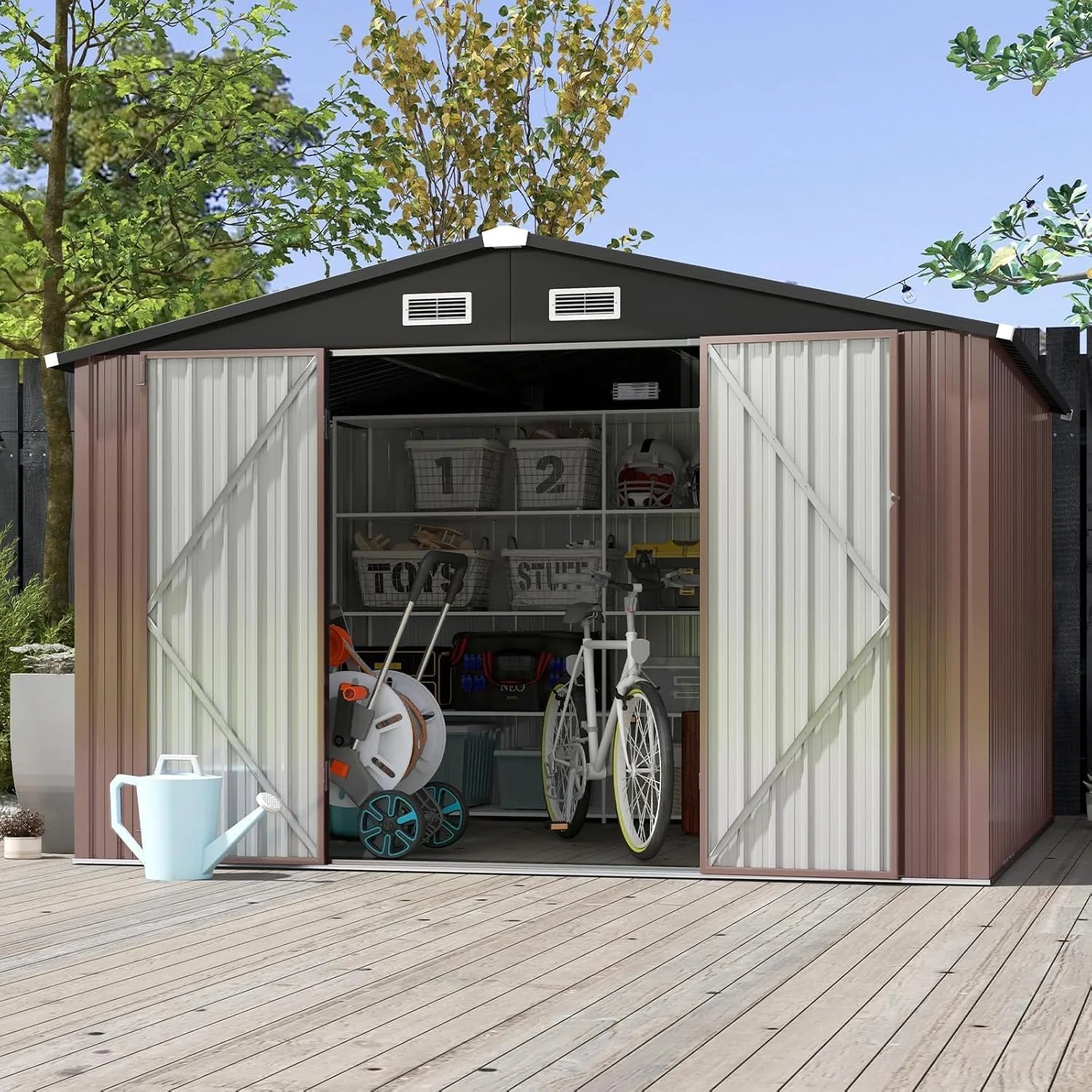 Aoxun 6.2x4 FT Shed Outdoor Storage Shed Metal Garden Shed Slooping Roof Tool Shed Bike Shed