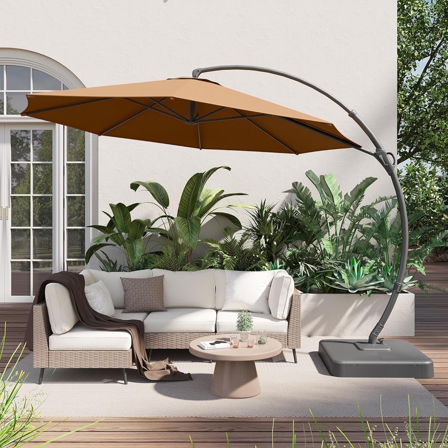 LAUSAINT HOME Outdoor Patio Umbrella with Base included 11 FT Deluxe Curvy Cantilever Umbrella
