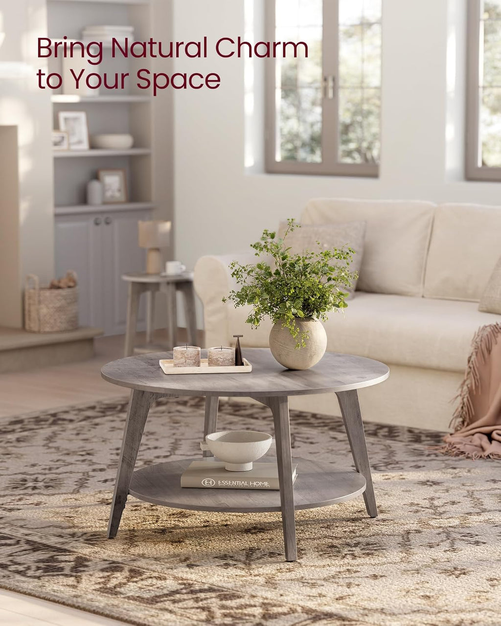 VASAGLE Round Coffee Table 2 Tier Coffee Table with Storage for Living Room 31.5 x 17.7 Inches