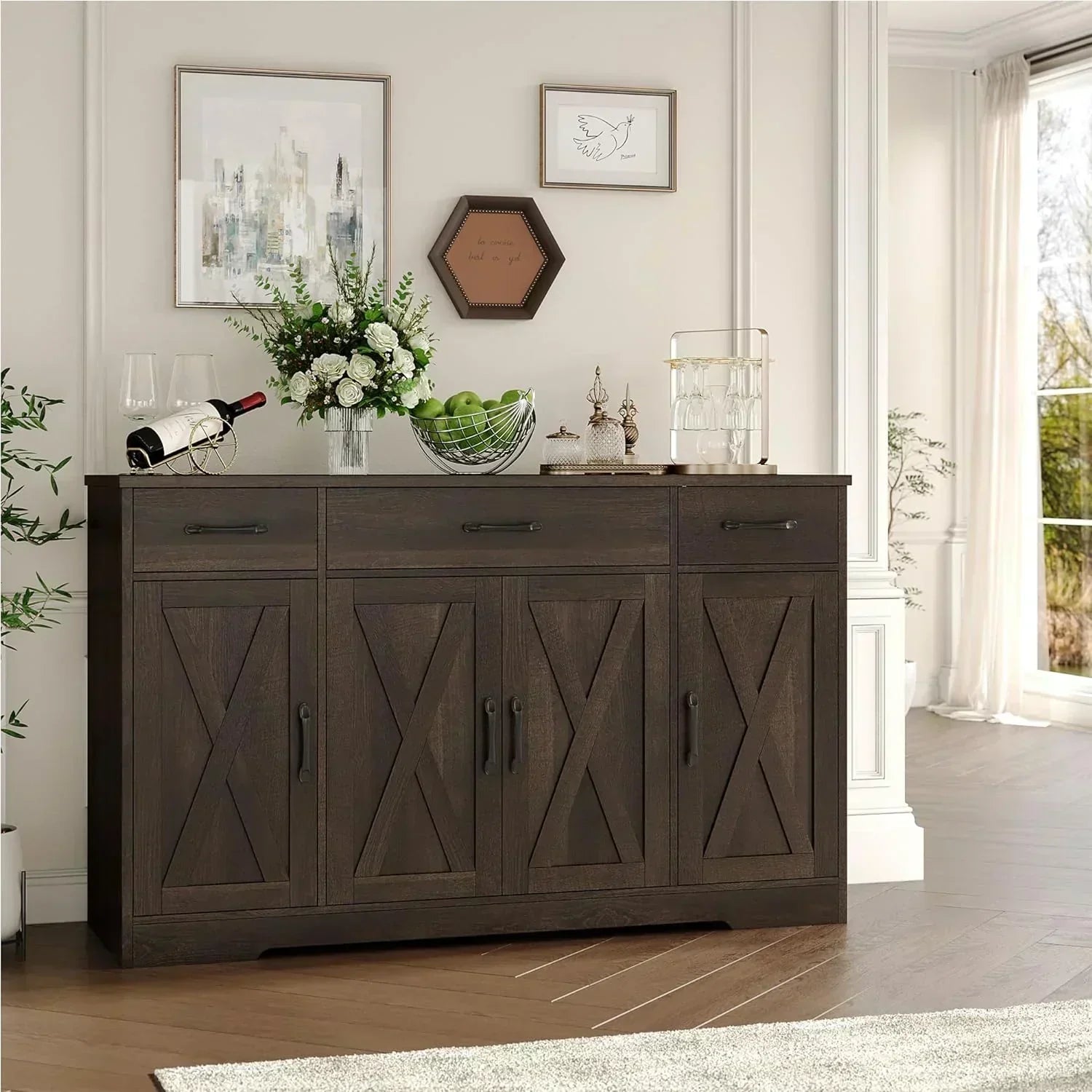 Sideboard with drawers large 55-inch sideboard modern farmhouse wood kitchen dining table