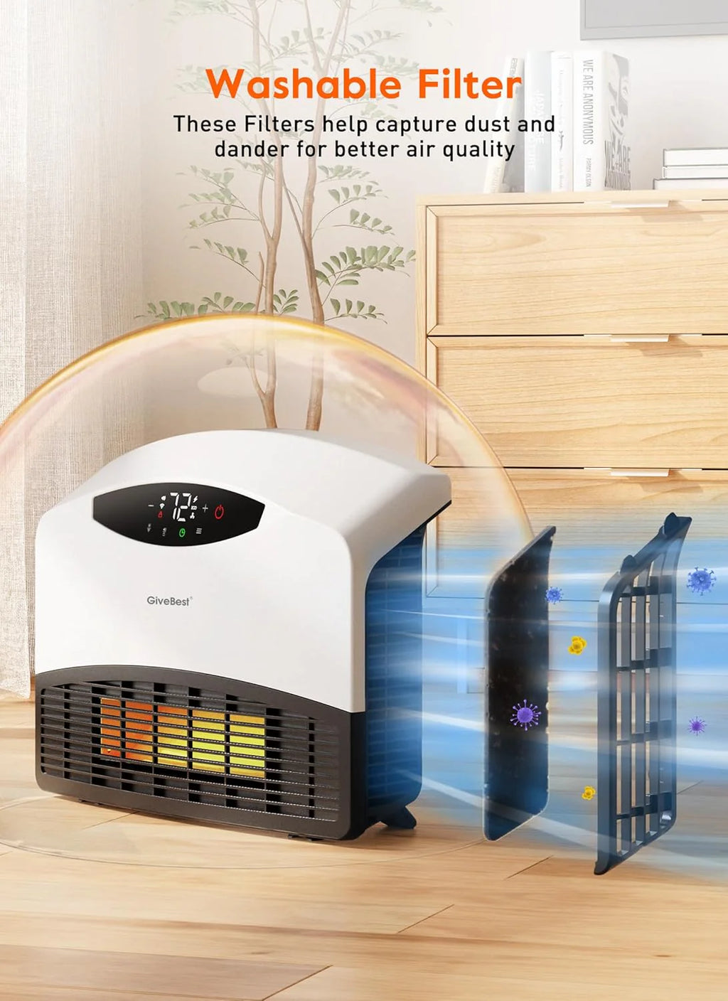 GiveBest Electric Wall Heater with WiFi and Remote Control, Floor or Wall Mounted Heater, Large Room Coverage, 3 Heating Modes, 1500W Fast Heating Space with Thermostat for Indoor Room Use