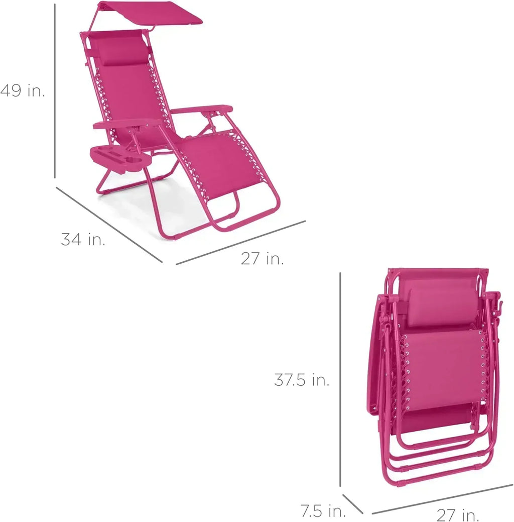 Best Choice Products Folding Zero Gravity Recliner Patio Lounge Chair Adjustable Canopy Shade