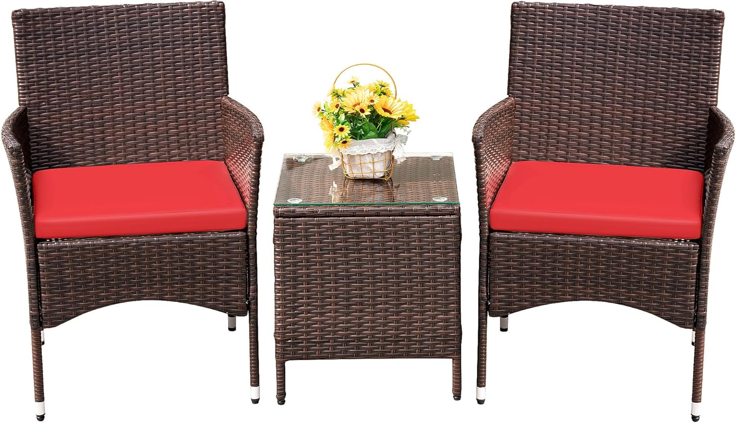 Devoko Patio Porch Furniture Sets 3 Pieces PE Rattan Wicker Chairs Outdoor Garden Furniture Sets