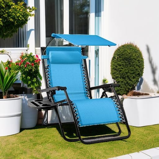 Best Choice Products Folding Zero Gravity Recliner Patio Lounge Chair Adjustable Canopy Shade