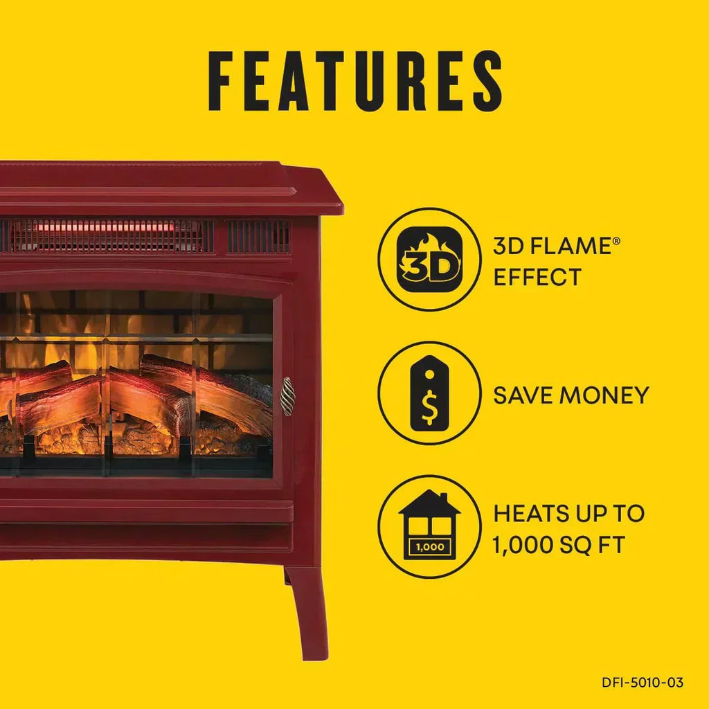 Freestanding Electric Fireplace Stove Heater with 3D Flame Effect for 1000 Sq. Ft