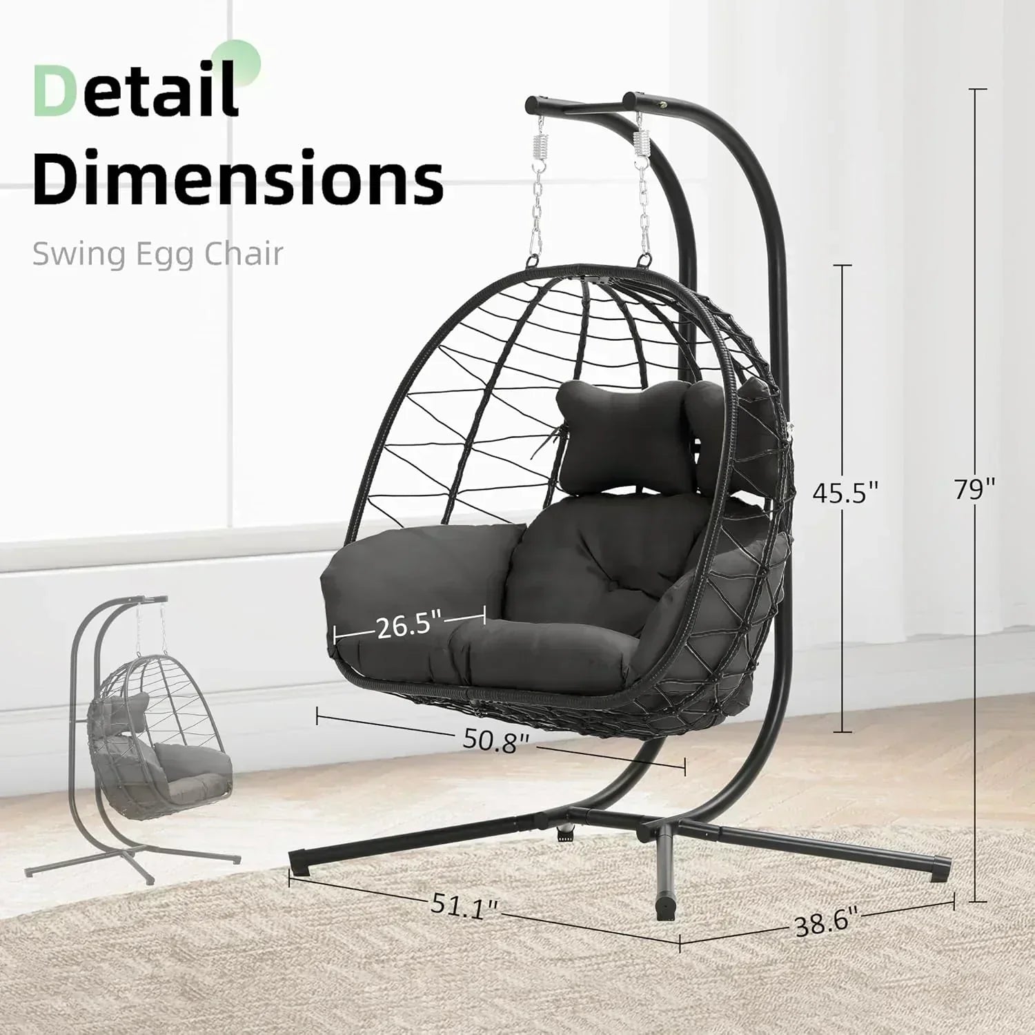 Double Egg Chair wth Stand Hammock Swing Chair Foldable Hanging Loveseat UV Resistant