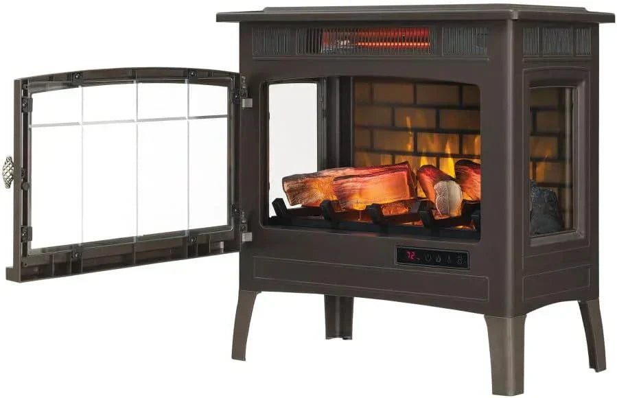Freestanding Electric Fireplace Stove Heater with 3D Flame Effect for 1000 Sq. Ft