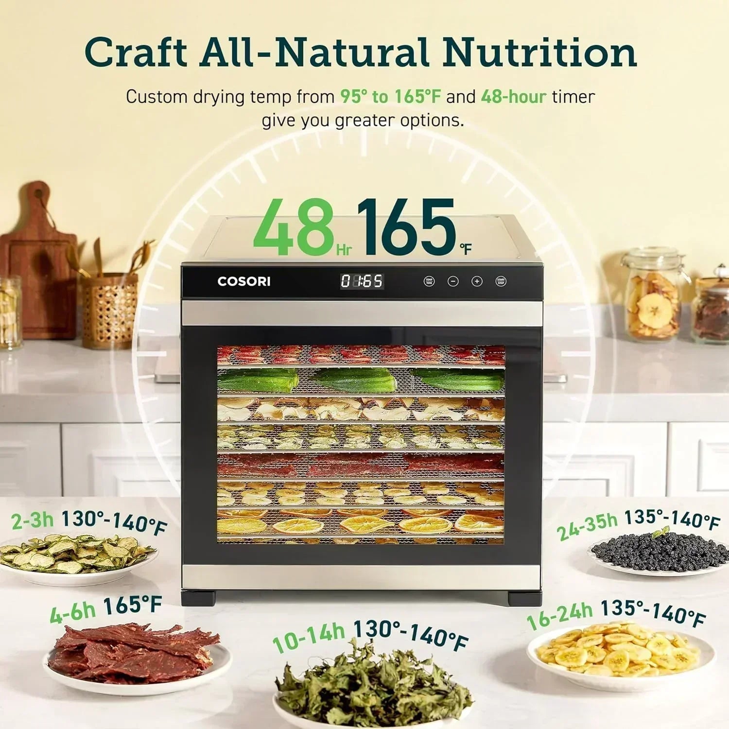 COSORI Food Dehydrator Bigger Than 7 Trays With Large 6.5 Drying Space 600W Power