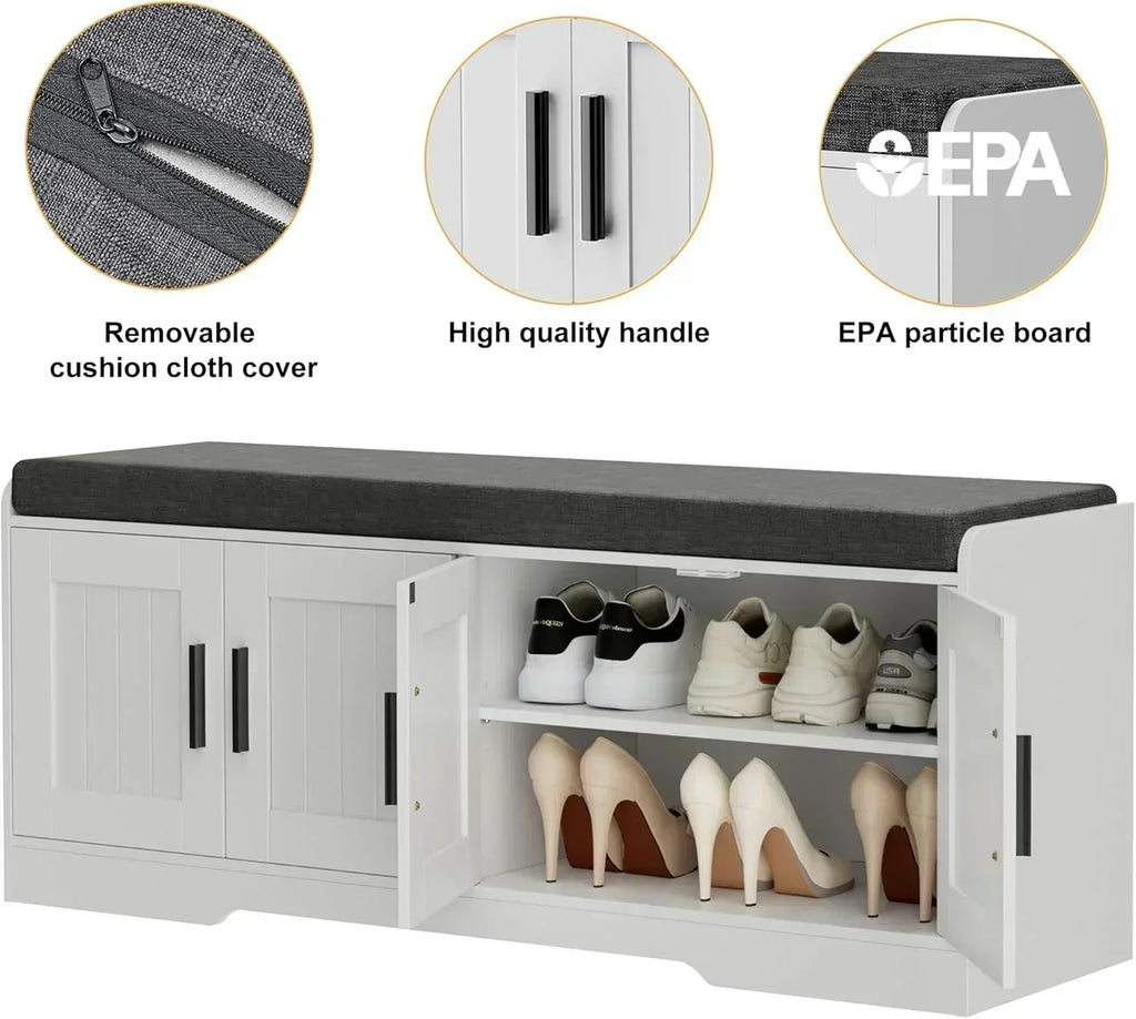 2-Tier Storage Bench Shoe Bench with Thickened Padded Seat Cushion Entryway Bench