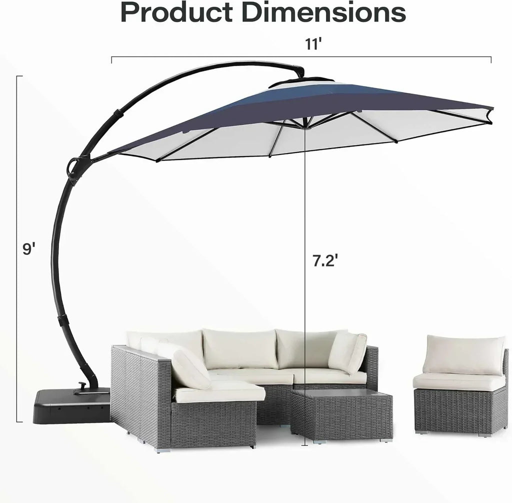 LAUSAINT HOME Outdoor Patio Umbrella with Base included 11 FT Deluxe Curvy Cantilever Umbrella