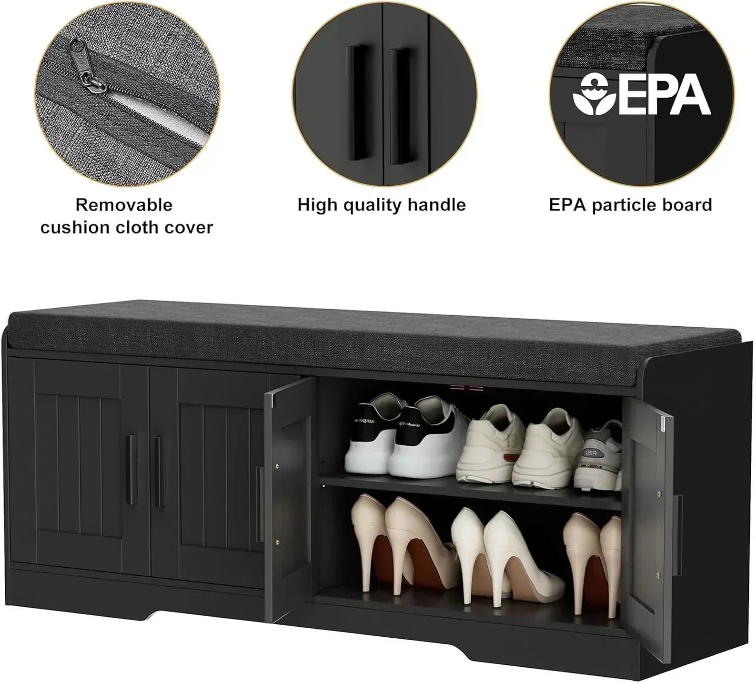 2-Tier Storage Bench Shoe Bench with Thickened Padded Seat Cushion Entryway Bench