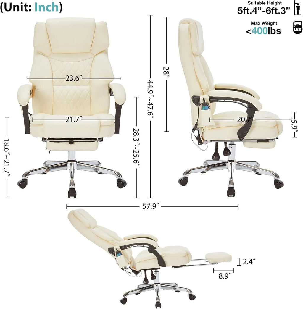 Massage Office Chair with Footrest 6 Point Vibration and Heating Home Executive Office Desk Chair