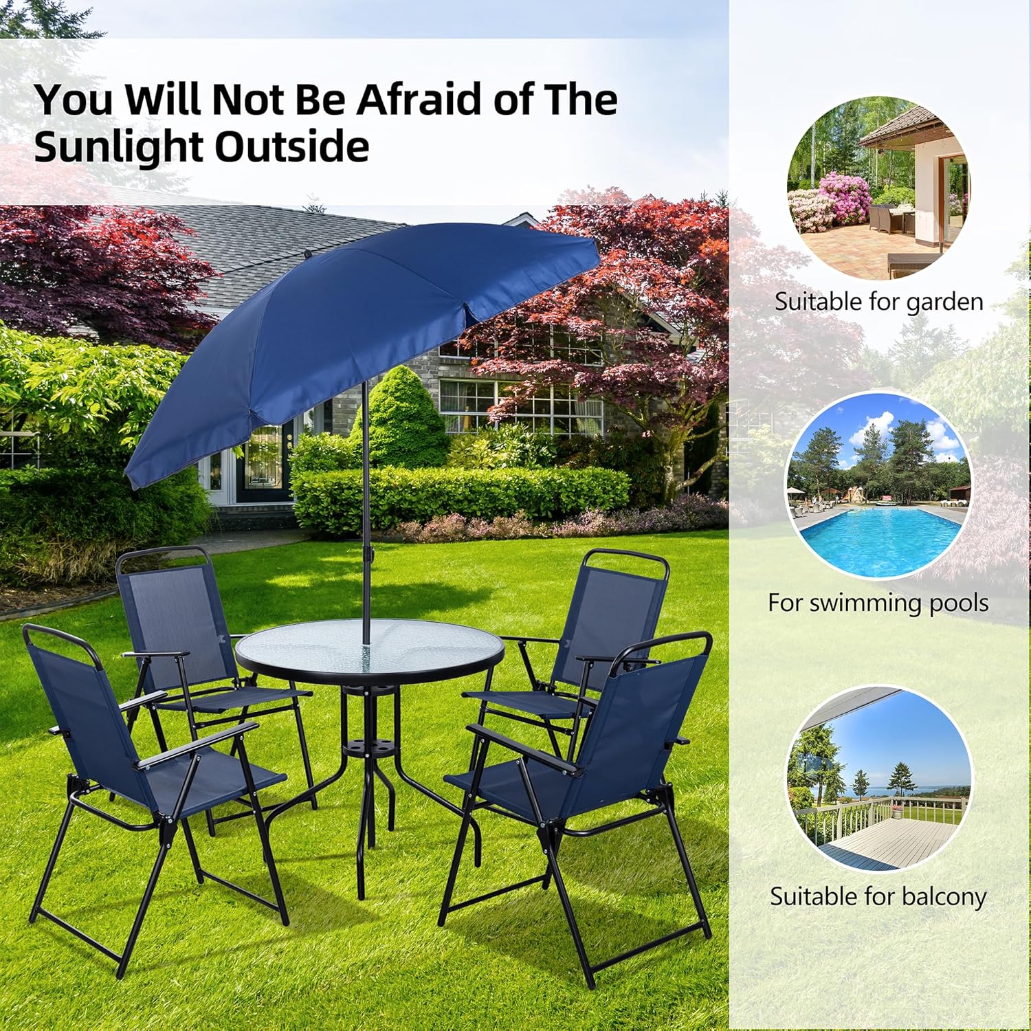 Vongrasig 6 Piece Folding Patio Dining Set Small Metal Outdoor Garden Patio Table and Chair Set