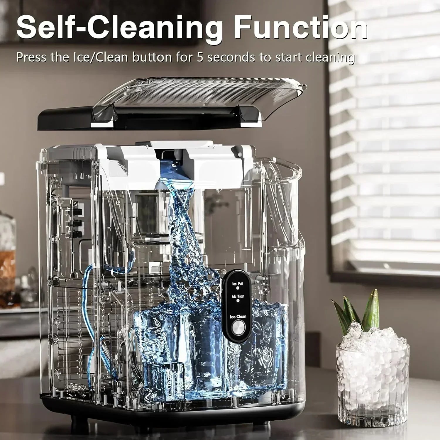 Nugget Ice Makers Countertop Pebble Ice Machine with Chewable Pellet Ice Self-Cleaning