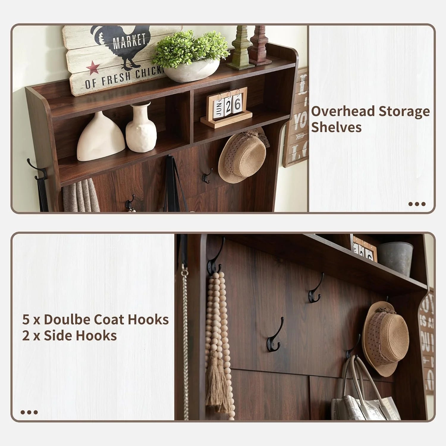 JXQTLINGMU 59 Farmhouse Hall Tree with Shoe Storage, Entryway Bench with 20 Cubbies, 12 Hooks & Sliding Barn Doors, Mudroom Coat Rack Cabinet, Off White