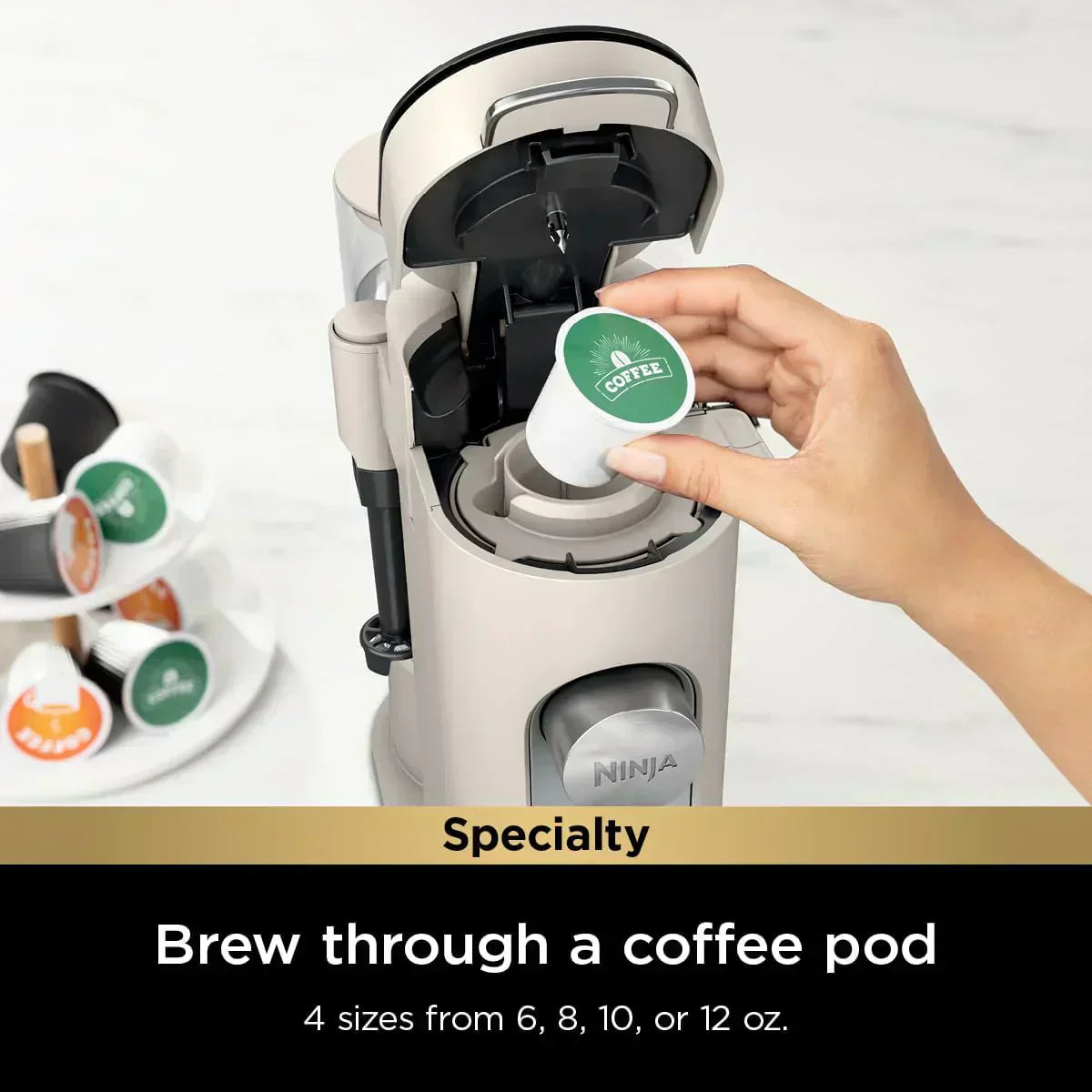 Ninja Pods Grounds Single-Serve Coffee Maker K-Cup Pod Compatible Brews Grounds Compact Design