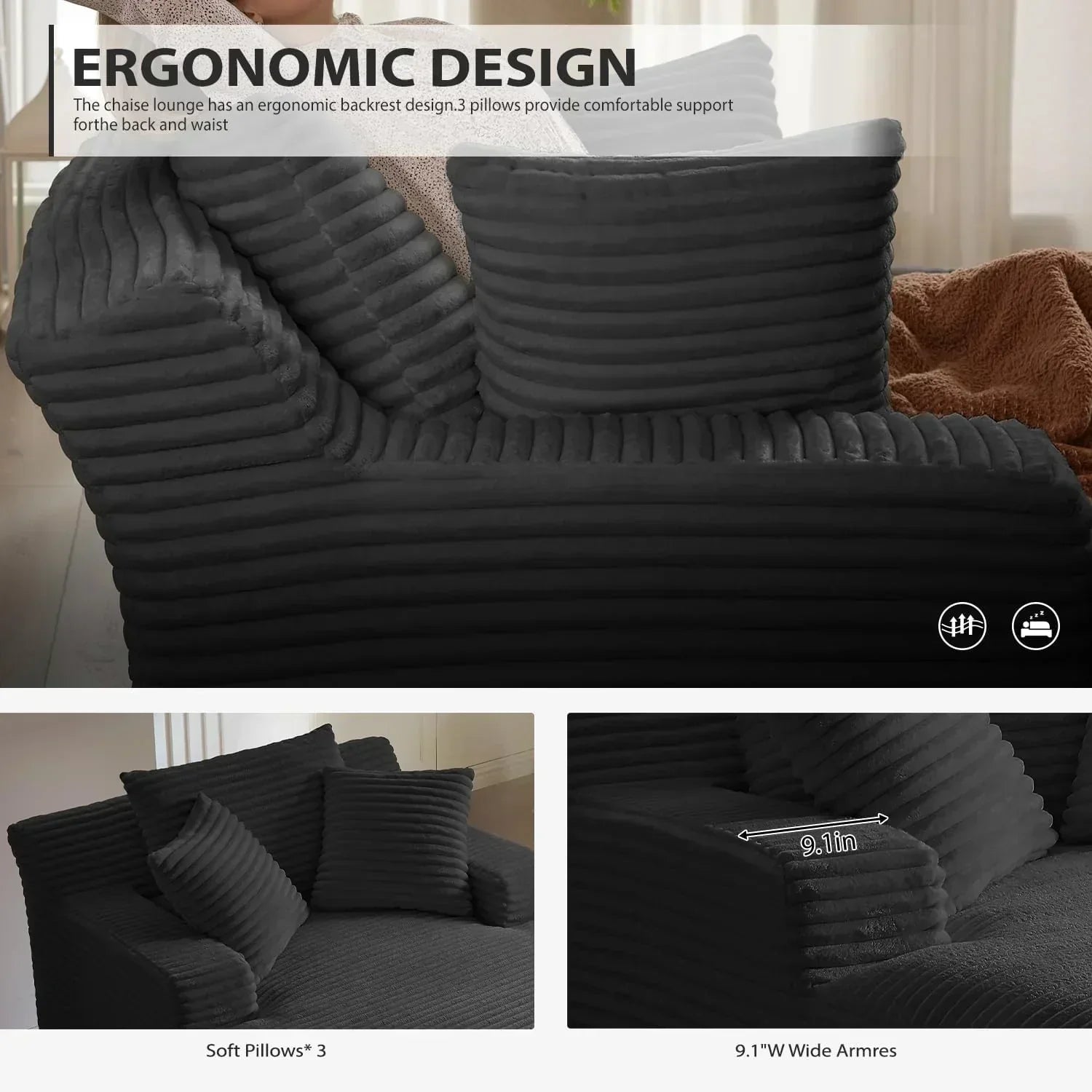 50-inch indoor recliner oversized corduroy upholstered boneless sofa bed deep sleeper sofa