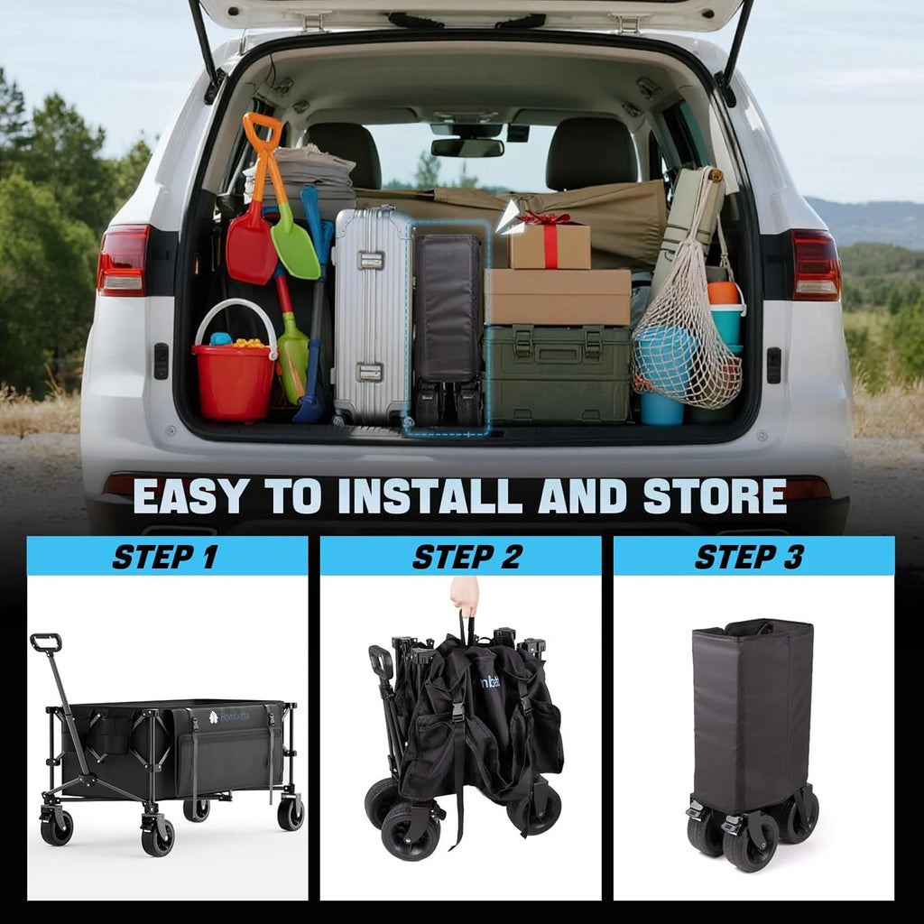 48 Extra Large Folding Travel Cart, 560 lb Capacity, 350 L Heavy Duty Utility Cart with Brakes and All-Terrain Wheels