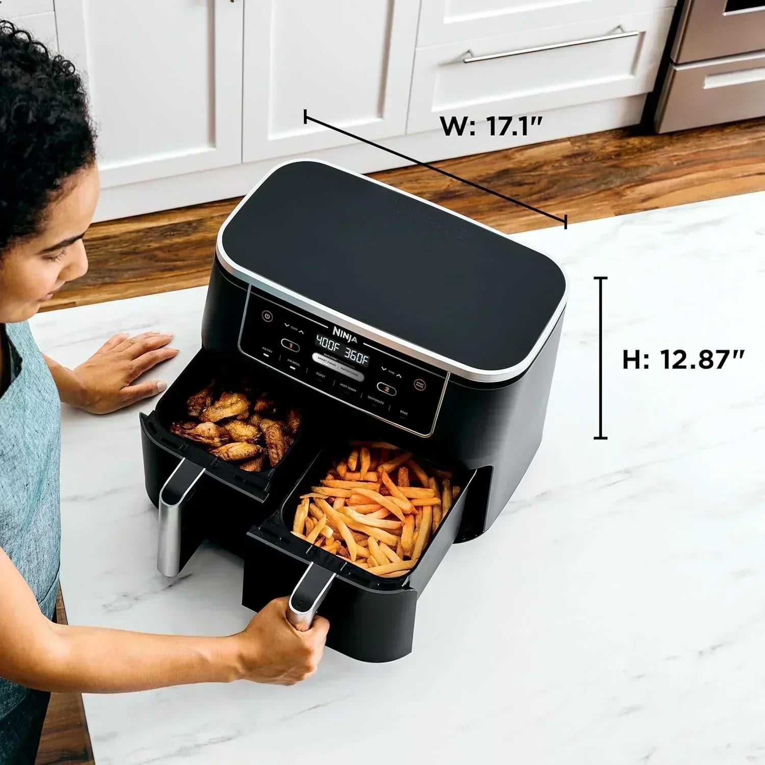 Ninja Foodi 6-in-1 FlexBasket Air Fryer with 7 QT MegaZone Basket Divider for Large Proteins