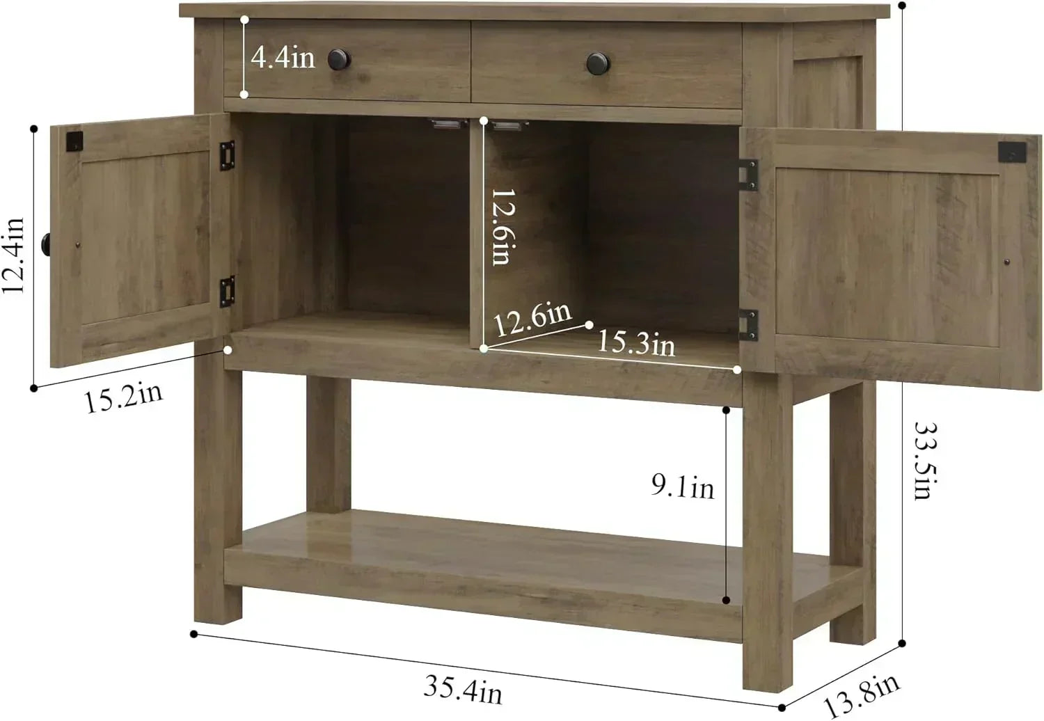 Farmhouse style console table coffee bar entry table with storage rack sofa table