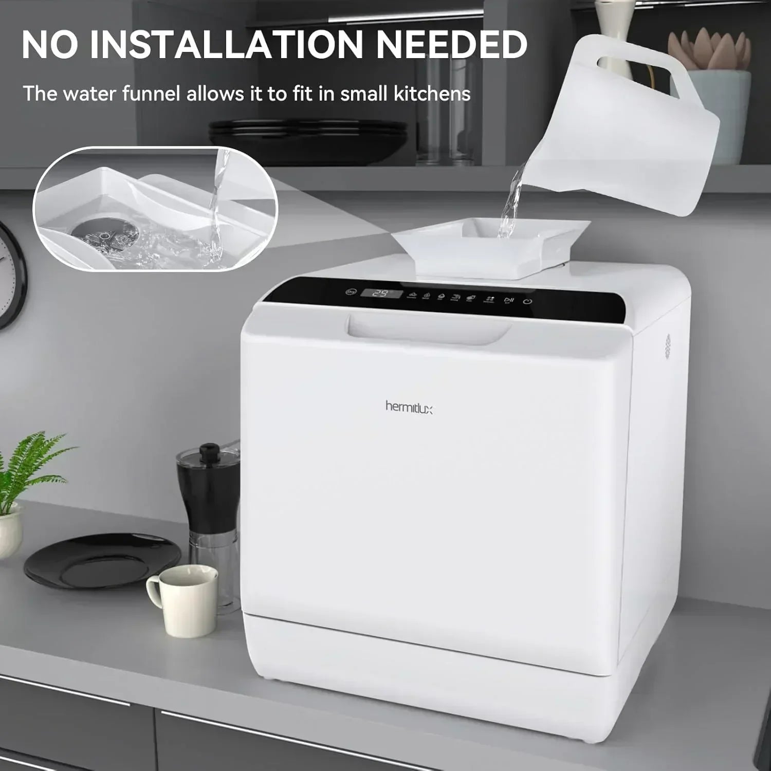 Hermitlux tabletop dishwasher 7 wash programs portable mini dishwasher