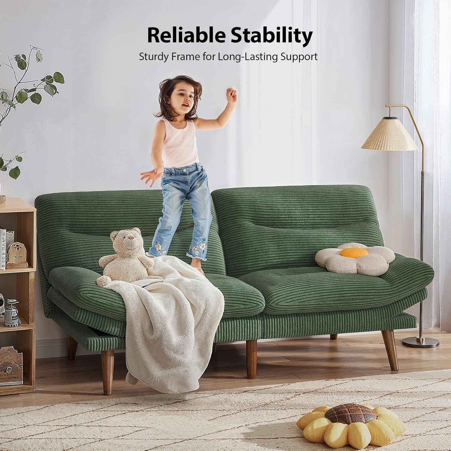 Convertible Futon Sofa Bed 66 Inch Corduroy Futon Sofa Recliner Sofa Bed for Small Spaces