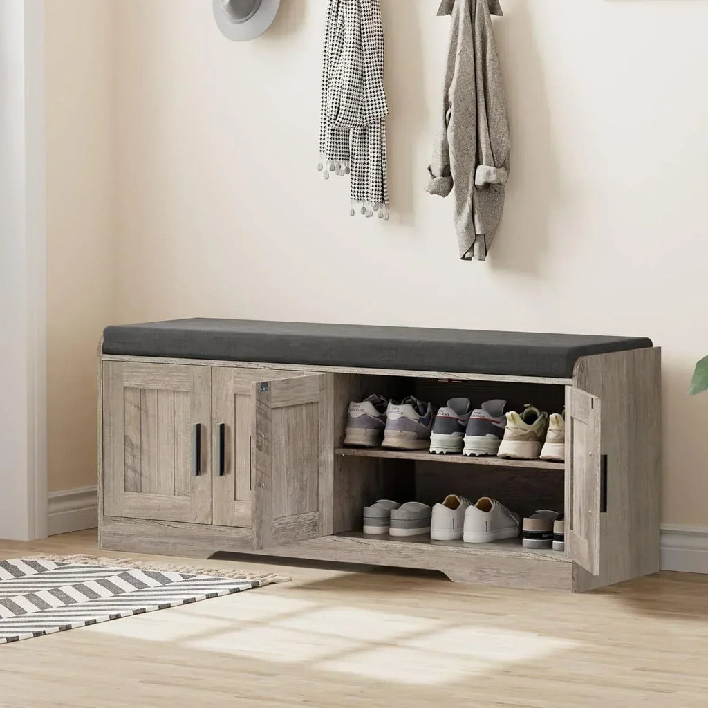 2-Tier Storage Bench Shoe Bench with Thickened Padded Seat Cushion Entryway Bench