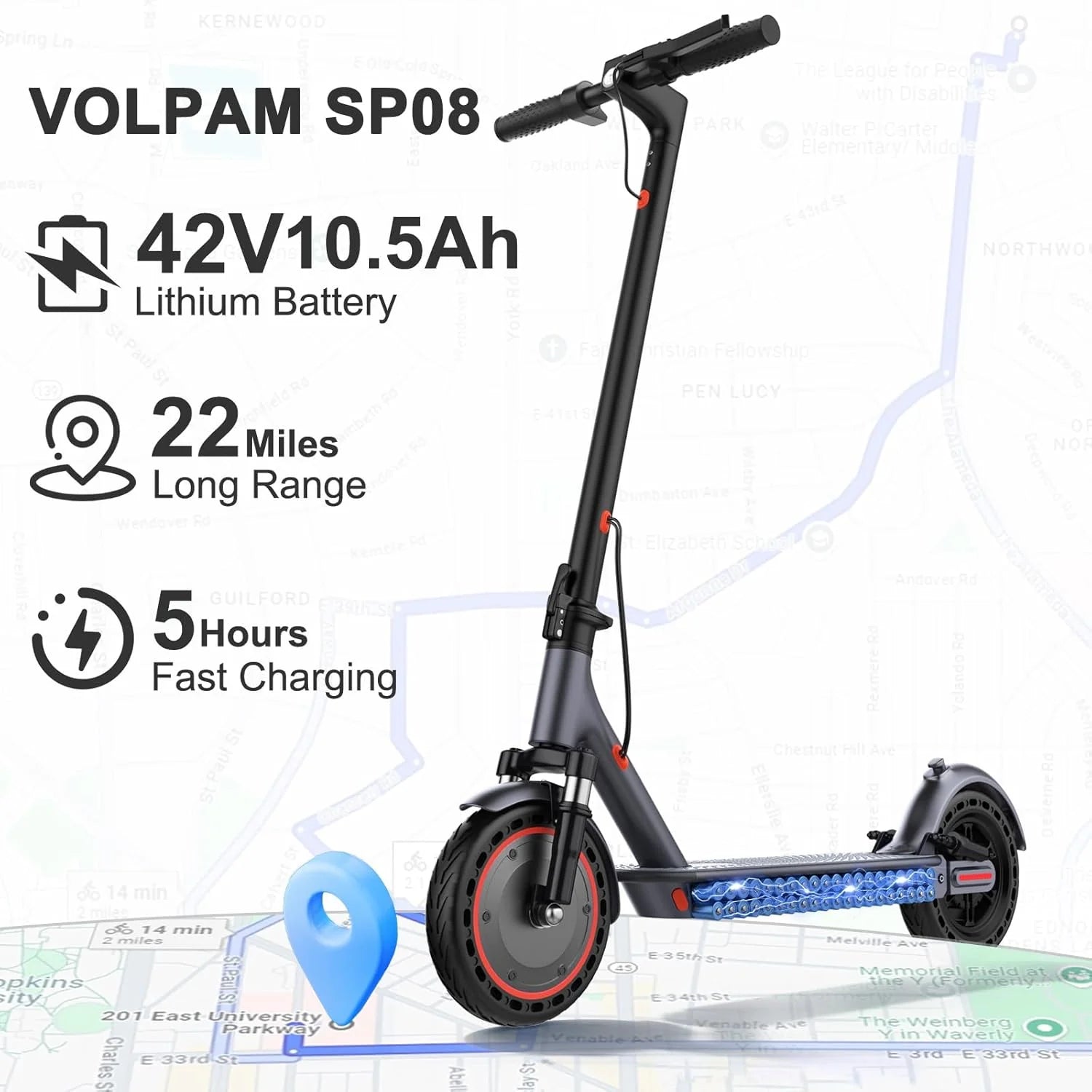 Electric Scooter, 350W/500W Powerful Motor, 8.5/10 Solid Tires, 19/22Mph, 28/21/12 Miles Range,Dual Braking