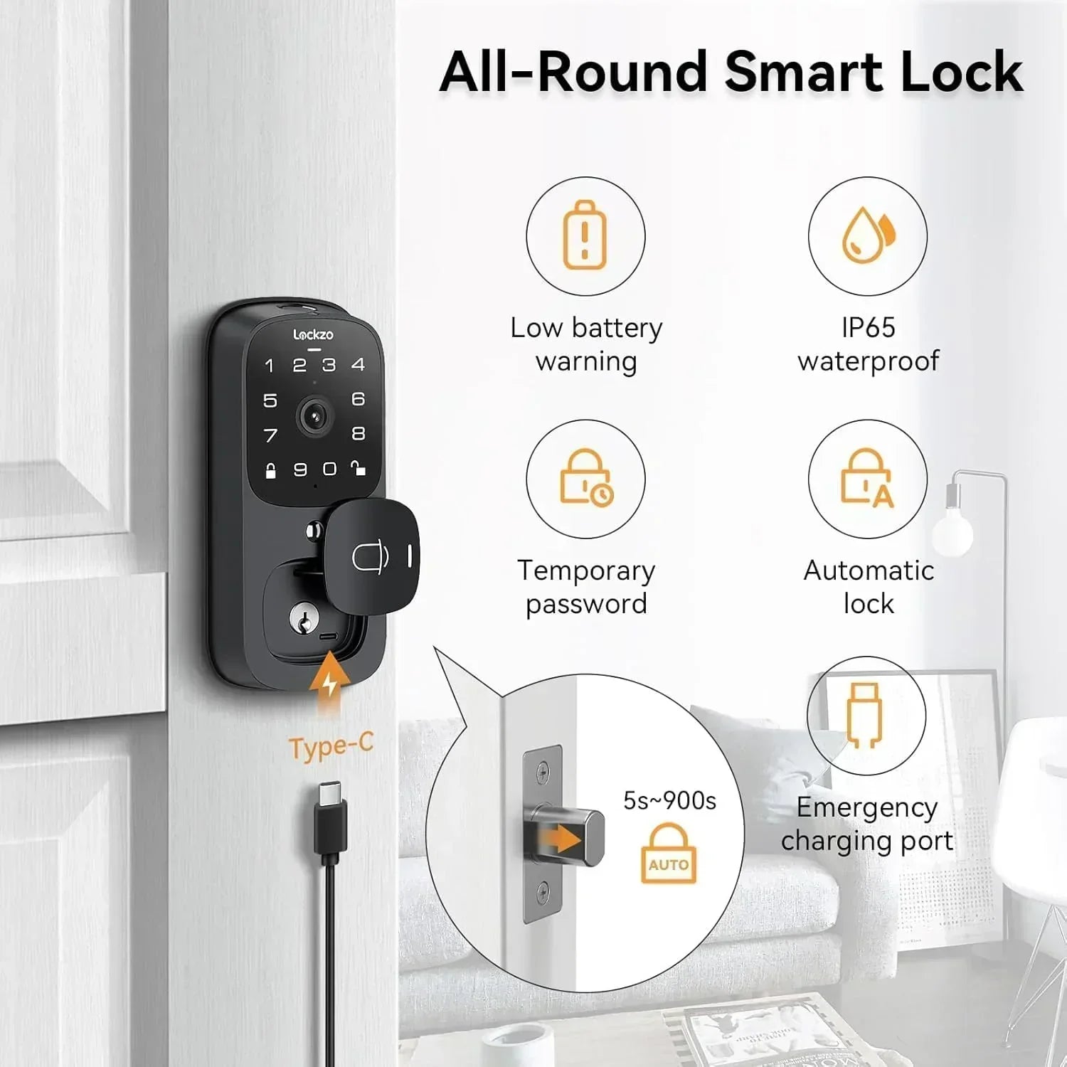 Video Smart Lock with Doorbell Keyless Entry Door Lock Built-in WiFi Camera Front Door