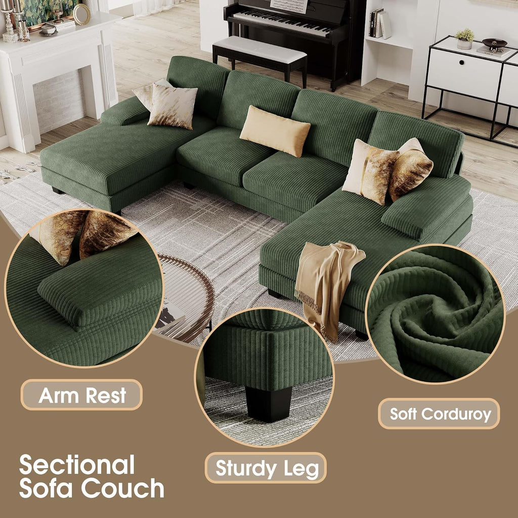 Furmax Sectional Couches for Living Room U-Shaped Sofa Couch Linen Fabric 4 Seat Sofa Set